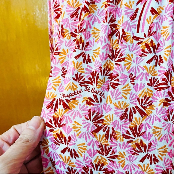 Poupette St Barth Soledad Smocked Midi Dress Pink Damask Floral Off Shoulder - Picture 8 of 16